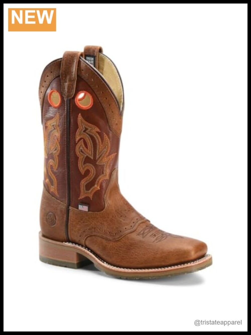 DOUBLE-H Leather Steel Toe Western Work Boots Slip Resistant Cushioned